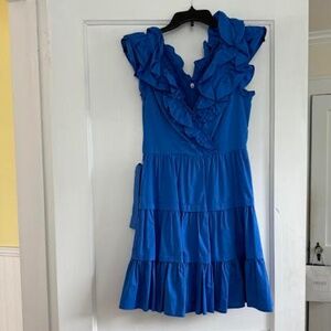 BCBG Maxazria Cotton Blue Ruffle Dress Size 0